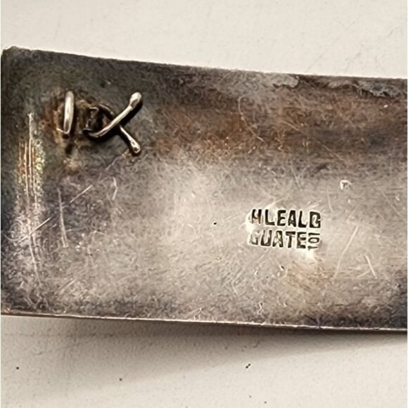 Vintage Sterling Silver Aztec Brooch With Trillion Green Onyx Inlay VERY RARE - Picture 6 of 9